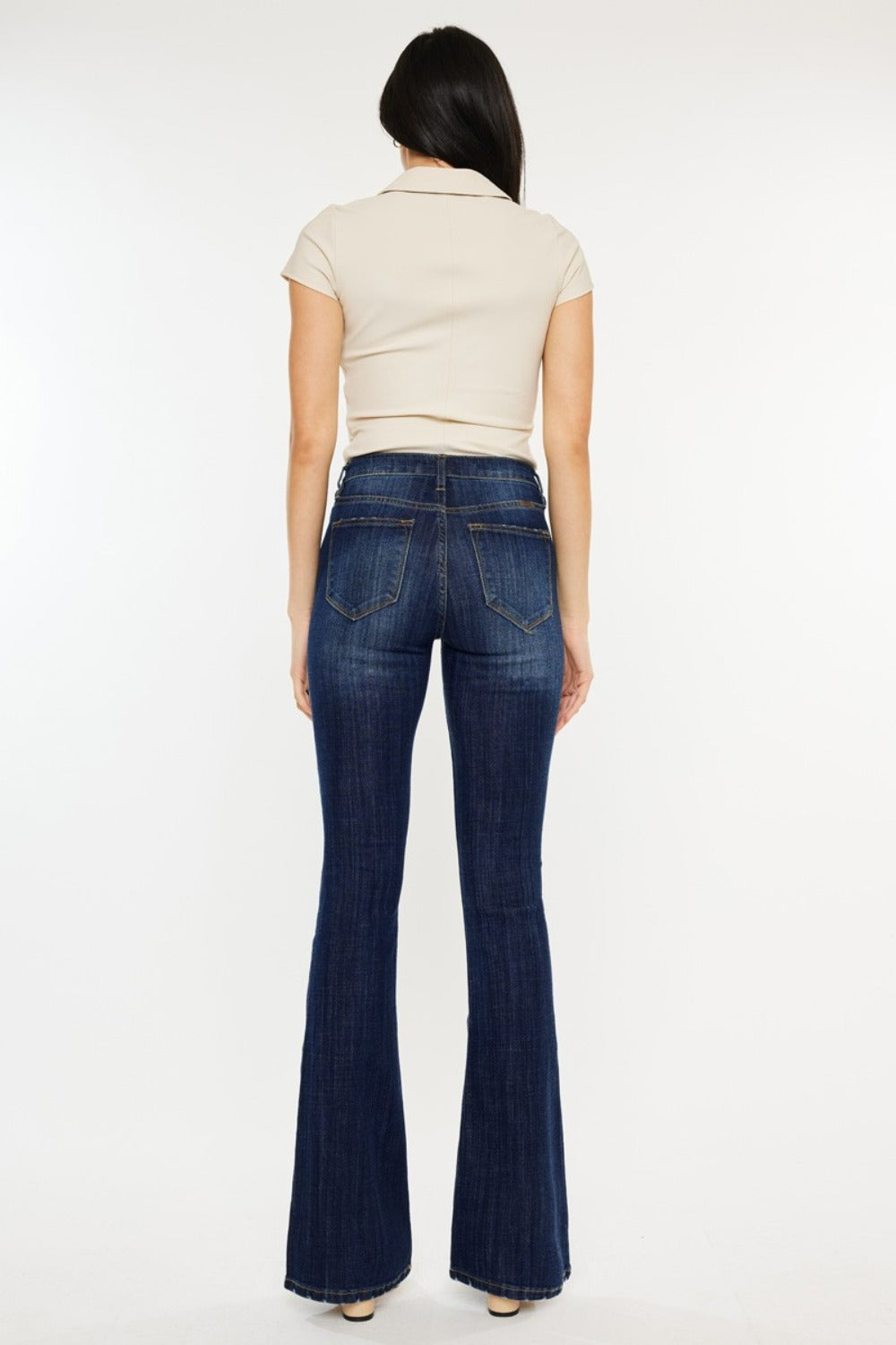 Retro-inspired dark wash Kancan flare jeans for women
