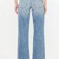 Back view of Kancan Mid Rise Frayed Hem Straight Jeans with pockets.
