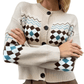 Women’s khaki argyle cardigan, perfect for fall layering
