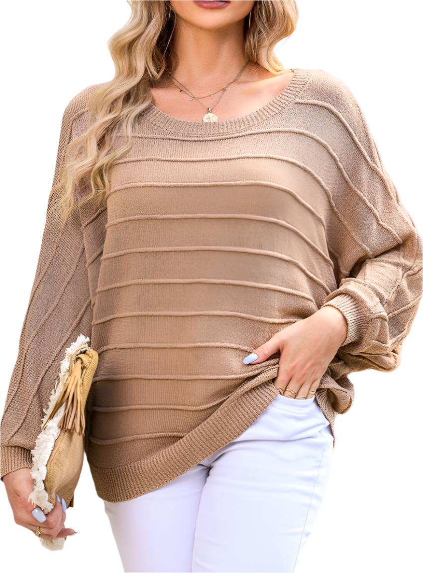 Versatile khaki ribbed sweater for casual wear
