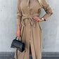 Long Sleeve Button-Up Belted Shirt Dress