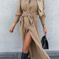 Long Sleeve Button-Up Belted Shirt Dress