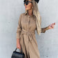 Long Sleeve Button-Up Belted Shirt Dress