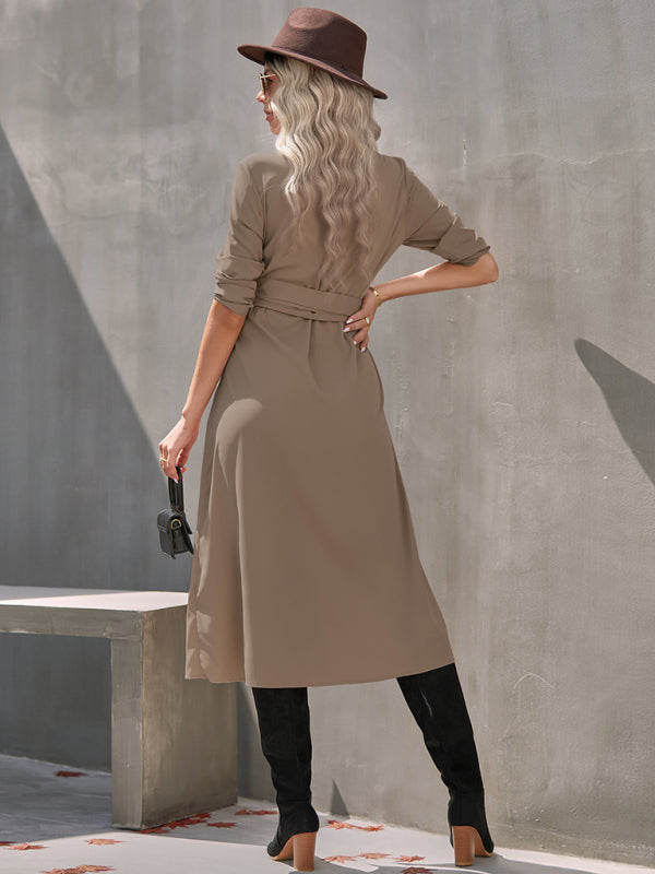 Long Sleeve Button-Up Belted Shirt Dress