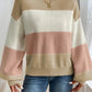 Neutral Striped Lantern Sleeve Knit Sweater