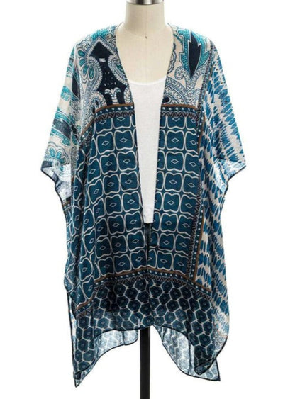 Breezy Blue Boho Tribal Printed Kimono