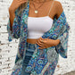 Printed Open Front Three-Quarter Sleeve Cover Up - Whimsical Appalachian Boutique