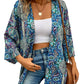 Printed Open Front Three-Quarter Sleeve Cover Up - Whimsical Appalachian Boutique