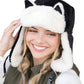 Black kitten ear trapper hat with faux fur lining
