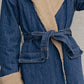 Warm and comfortable lining on lambswool lapel denim coat
