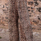 High waist leopard print pants with drawstring and wide leg