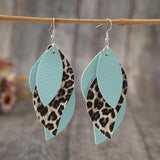 Leopard and tiffany blue PU leather leaf earrings
