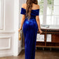 Elegant blue ruched velvet dress styled for spring-summer parties.
