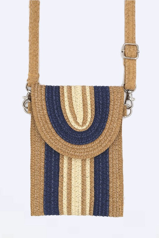 Lightweight straw crossbody bag ideal for casual outings.
