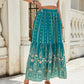 Lightweight green boho skirt with breathable rayon fabric and unique print.