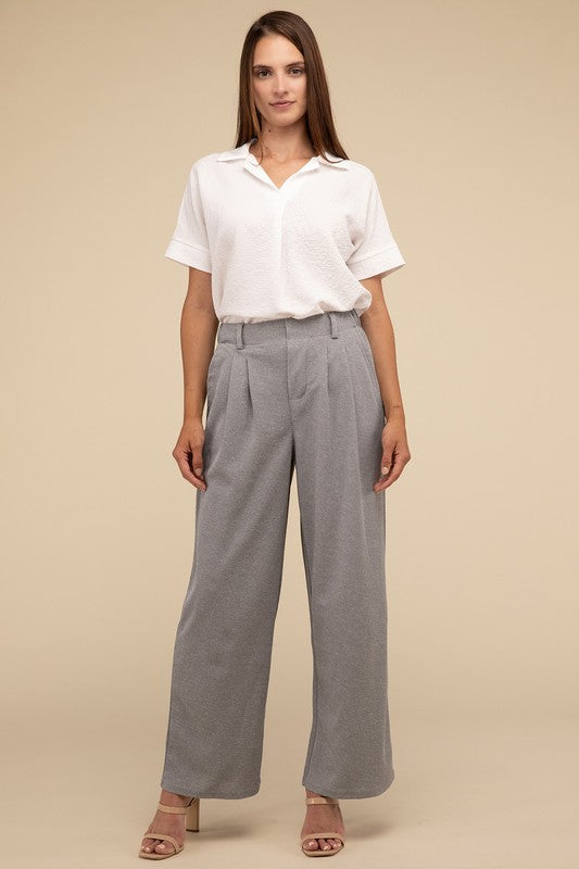 Gray waffle trouser pants with tailored fit
