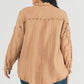 Camel-colored button-down oversized shirt for plus-size women.
