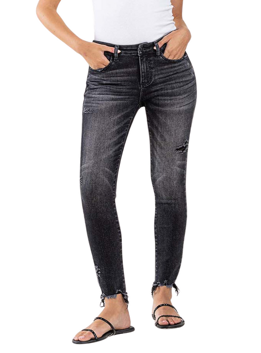 Lovervet Raw Hem Cropped Skinny Jeans with a high-rise fit and distressed detailing.