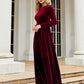 Luxurious red velvet dress with round neck
