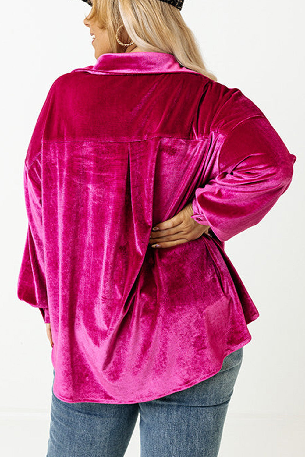 Relaxed-fit magenta velvet blouse 