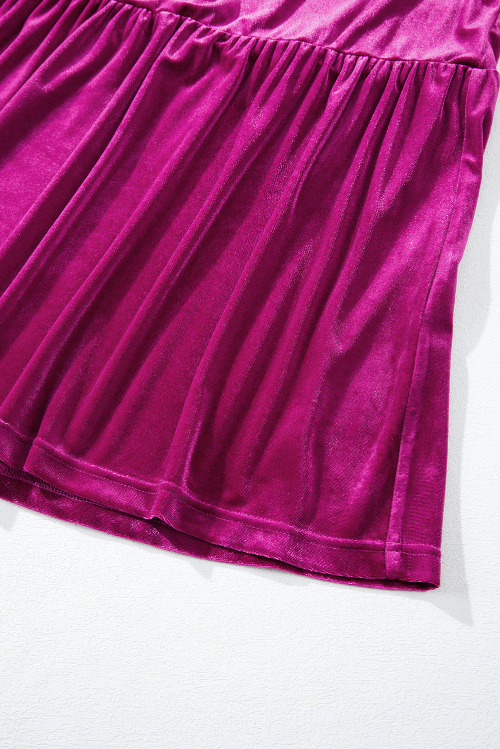 Short-sleeve magenta velvet dress designed for weddings or casual outings
