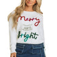 Front view of the "Merry & Bright" tinsel sweater in white, perfect for spreading holiday cheer.

