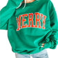 Women’s green Merry Letter Print sweatshirt with drop sleeves and bold lettering, front view.
