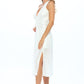 Metallic Solid Deep V Neck Lined Dress with Slit - Whimsical Appalachian Boutique