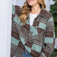 cozy mint plaid flannel shacket, oversized fit for comfort
