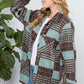 warm mint wool-touch plaid shacket for layering
