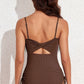 Modern design of mocha one-piece swimsuit with ribbed texture
