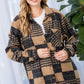 plus-size mocha plaid shacket with cozy wool-like texture
