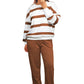 Women’s mocha striped jogger set with pullover and elastic waist pants
