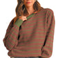 Casual mocha striped rib-knit sweater with drop shoulder sleeves.
