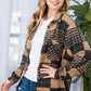 women’s mocha plaid shacket, button-down style, plus size
