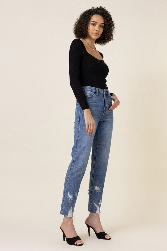 Modern distressed denim with slim straight fit by Vibrant M.i.U
