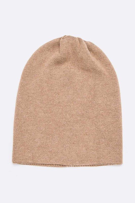 Sleek khaki winter beanie with convertible layered design

