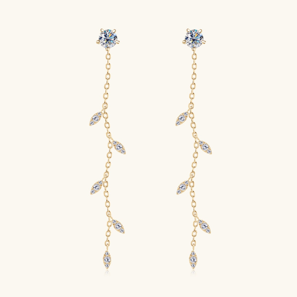 1.38 carat moissanite leaf earrings in gold finish
