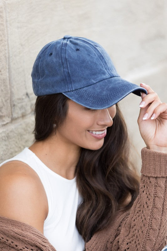 Navy adjustable everyday cap with pewter clasp
