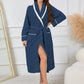 Navy plush women’s robe for cozy, everyday wear at home.