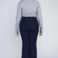 Everyday navy flare pants for women in plus sizes.
