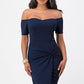 Stylish navy twist-front bodycon dress, perfect for evening and special occasions.
