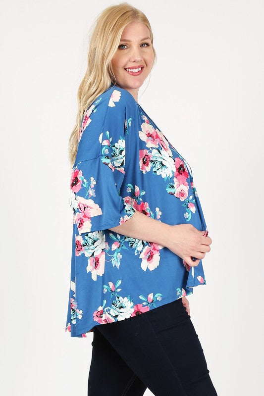 Navy lightweight cardigan, floral design for a feminine look