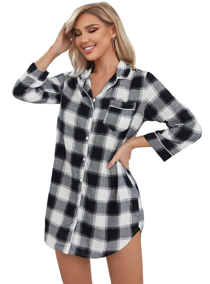 Plaid Collared Night Shirt Dress - Whimsical Appalachian Boutique