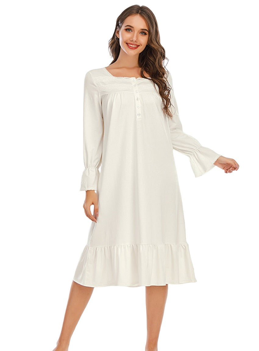 Long Sleeve Ruffle Hem Night Dress - Whimsical Appalachian Boutique