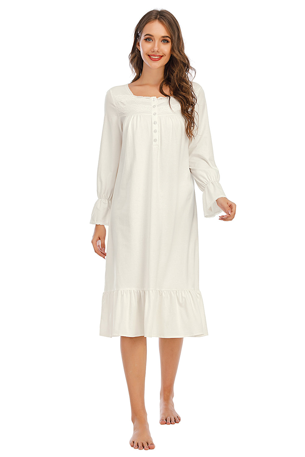 Long Sleeve Ruffle Hem Night Dress - Whimsical Appalachian Boutique