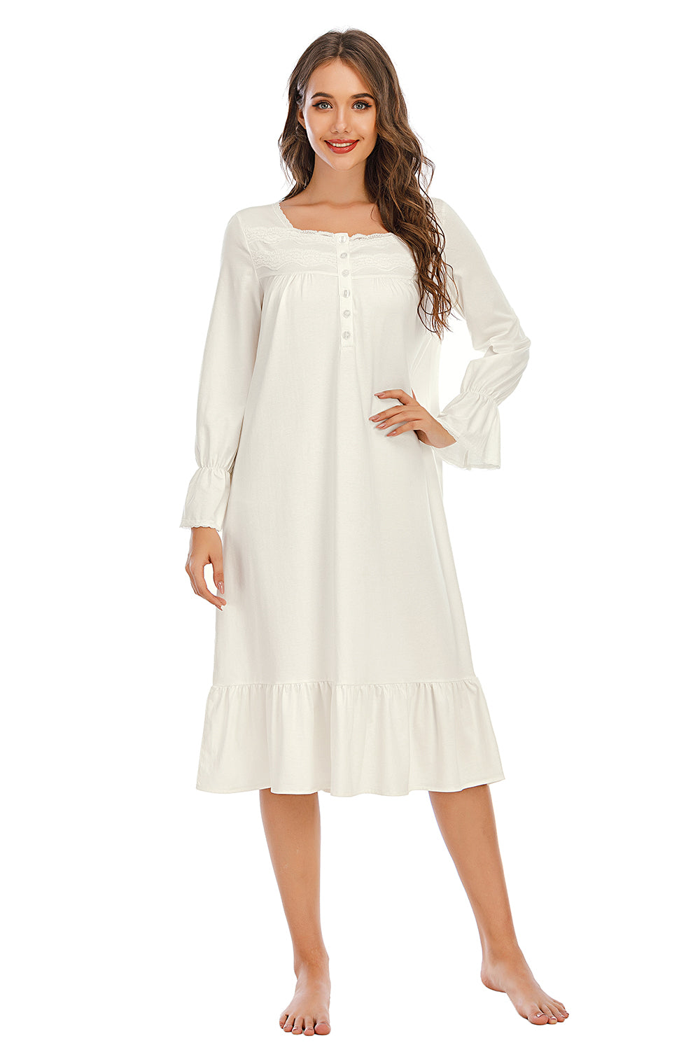 Long Sleeve Ruffle Hem Night Dress - Whimsical Appalachian Boutique