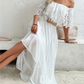 Ruffle Hem Lace Off Shoulder Whimsical White Dress - Appalachian Boutique