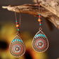 Copper teardrop earrings with oil drip and bead accents
