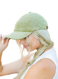 Olive adjustable terry cap with non-structured crown
